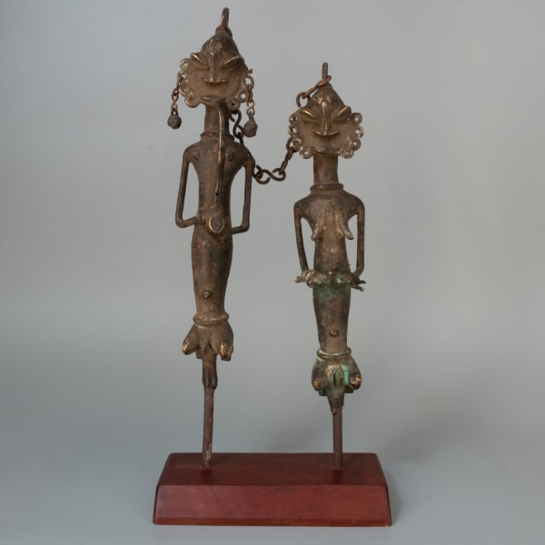 Yoruba Linked Pair of Brass Edan Sculptures