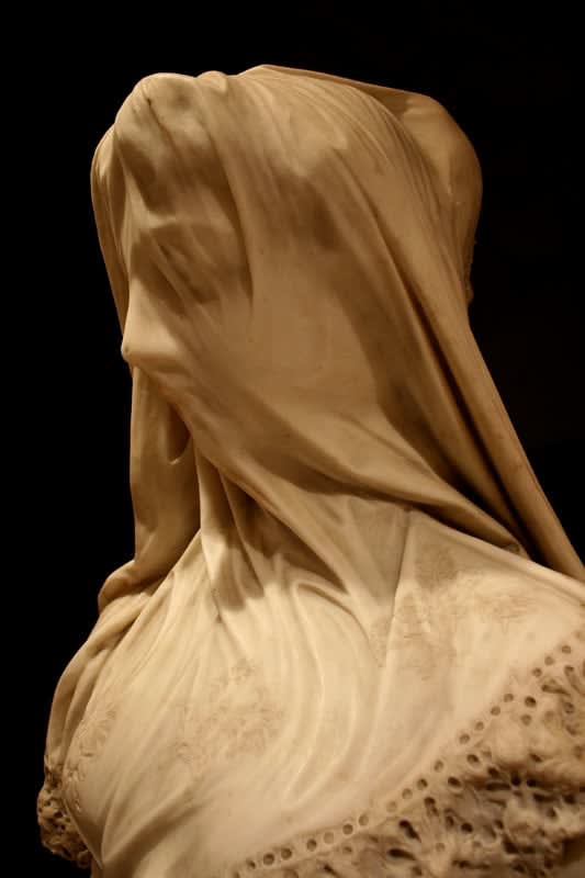 Marble Bust of a Veiled Maiden Signed By Raffaello Monti