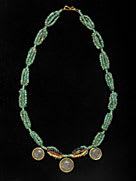 Faience Beaded Necklace Featuring Three Roman Silver Denarii of Emperor Trajan