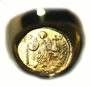 Gold Ring Featuring a Byzantine Gold Coin of Emperor Justinian I