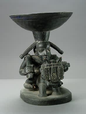 Yoruba Wooden Diviner's Bowl Supported by a Horse and Rider