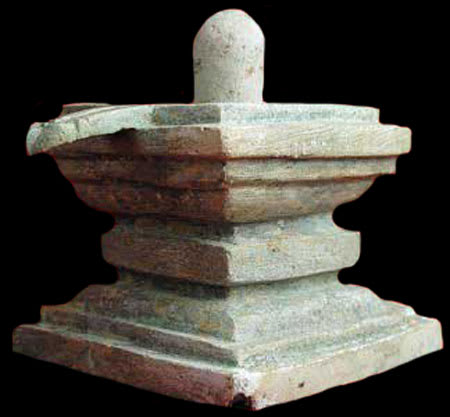 Khmer Stone Linga and Bronze Yoni Pedestal