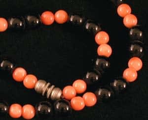 Black Onyx And Coral Bead Necklace