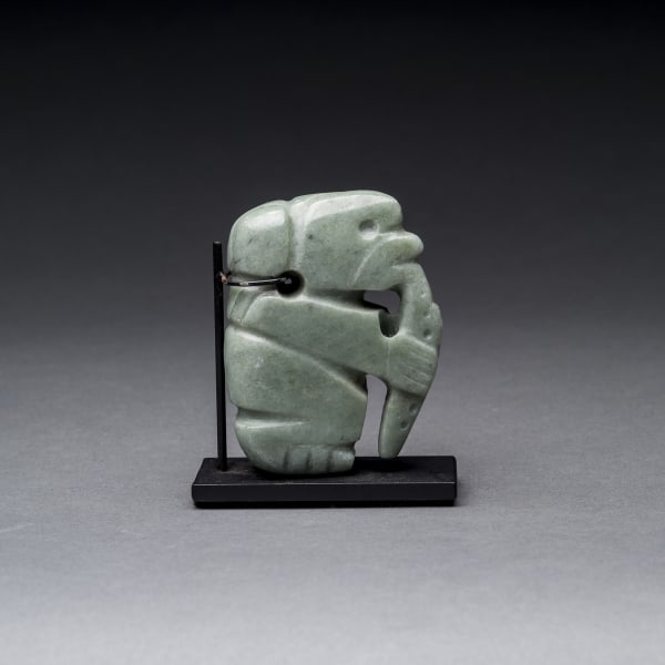 Atlantic Watershed Jade Pendant of a Monkey Eating a Fruit