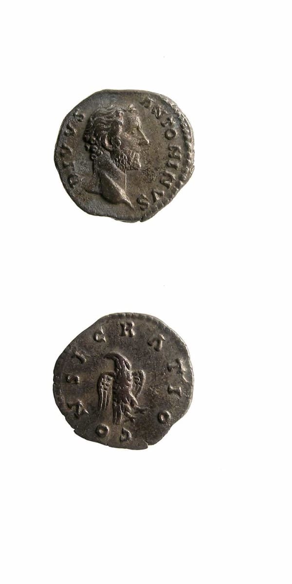 Silver Denarius of Emperor Antoninus Pius Issued Posthumously by Marcus Aurelius and Lucius Verus
