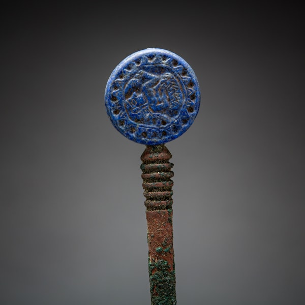 Bronze Pin with Lapis Lazuli Finial