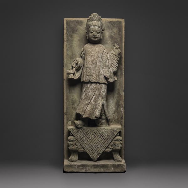 A Pair of Ming Dynasty Sandstone Couple Tiles with High Relief