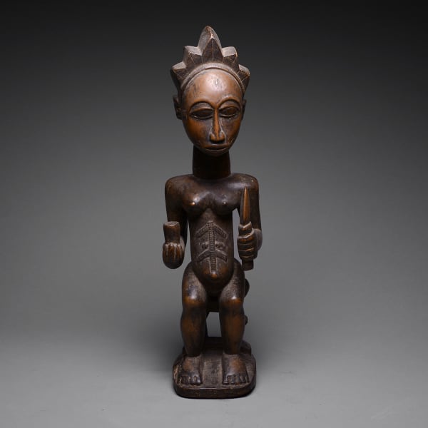 Baule Wooden Sculpture of a Seated Woman