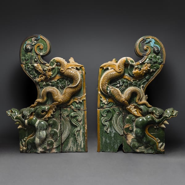 A Pair of Ming Dynasty Glazed Dragon Tiles