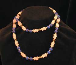 Quartz, Hematite, Lapis Lazuli Bead Necklace With 14 Karat Gold Beads And A 14 Karat Gold Clasp