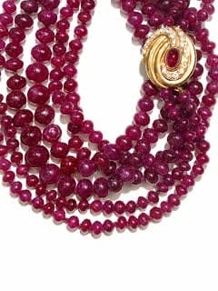 Two Strands of Ruby Bead Necklace w/ cabochon ruby