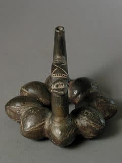 Chimu Blackware Stirrup Vessel with a Foul Effigy