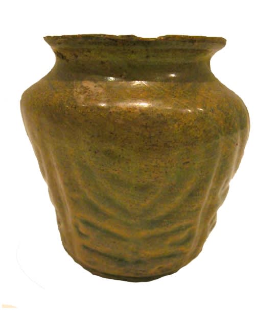Roman Ovoid Glass Vase with a Menorah or Palmette Motif