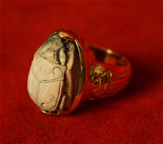Egyptian Scarab in an 18 Karat Gold Ring