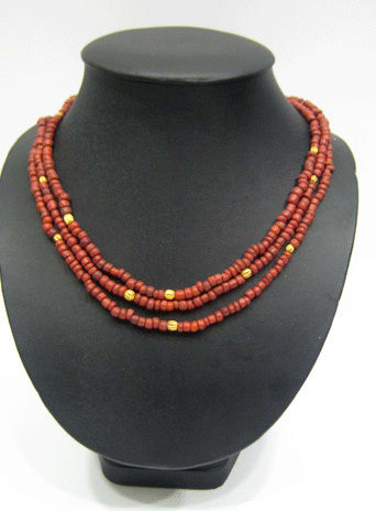 Red Glass, gold Beaded Necklace