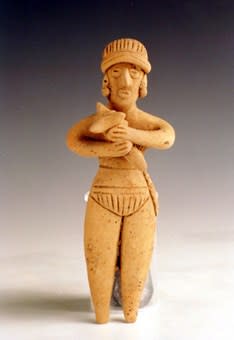 Tuxcacuesco-Ortices Style Colima Terracotta Sculpture of a Man Holding a Dog