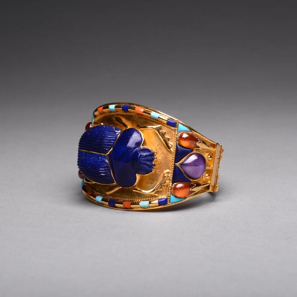 Gold, Lapis, Carnelian, and Turquoise Uraeus Bracelet in the Style of Tutankhamun
