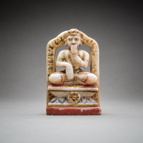 Polychromed Stone Sculpture of a Hindu Deity