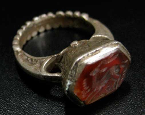 Carnelian Seal of an Ibex Set in a Silver Ring