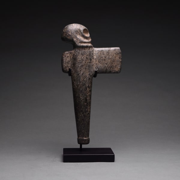 Costa Rican Stone Ceremonial Axe Topped by a Skull