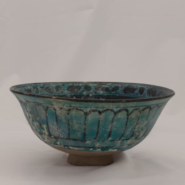 Persian Black and Turquoise Bowl with Floral Decorations