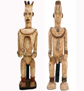 Pair of Urhobo Painted Wooden Eshe Shrine Figures