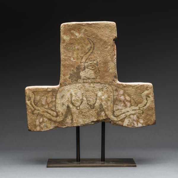 Assyrian Glazed Brick Tile Depicting a Mythological Creature