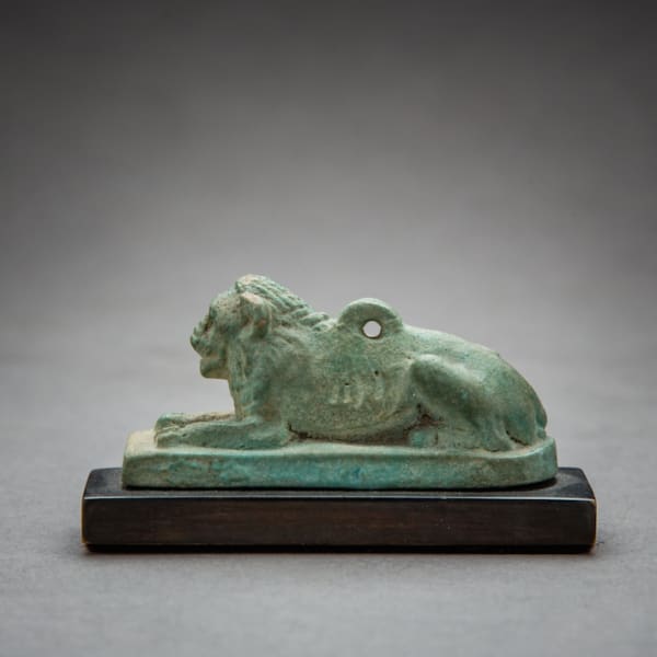 26th Dynasty Faience Sculpture of a Recumbent Lion