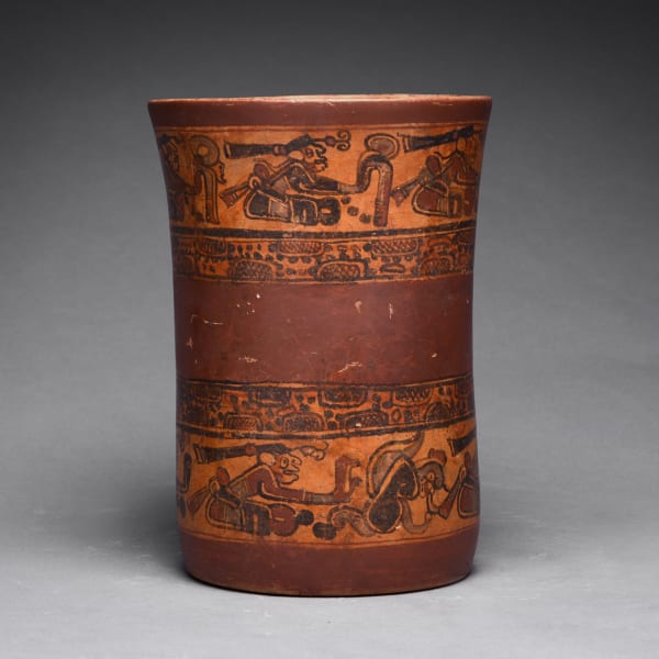 Mayan Copador Polychrome Cylindrical Vessel