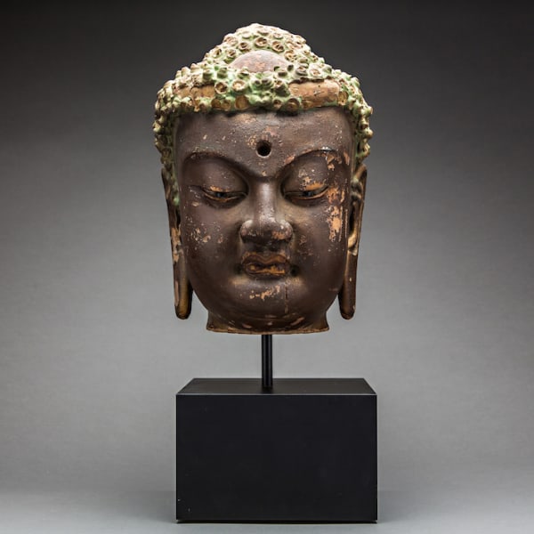 Gilded Wooden Head of Buddha