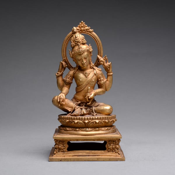 Gold Sculpture of Four-Armed Hindu Deity