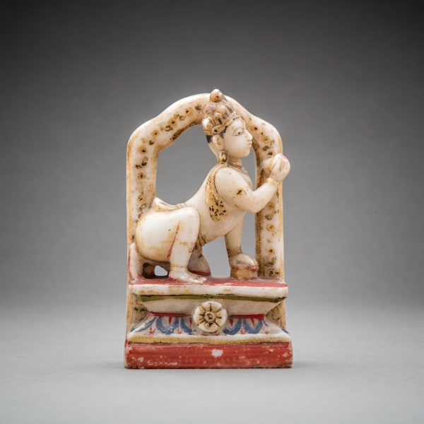 Polychromed Stone Sculpture of a Hindu Deity