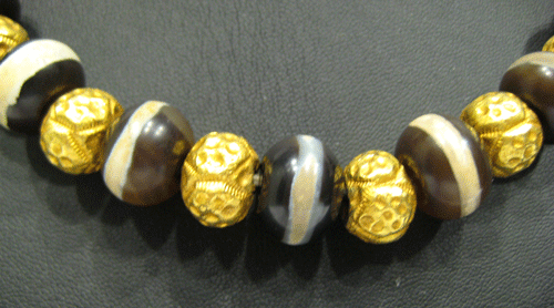 Tibetan Agate and Gold Bead Necklace