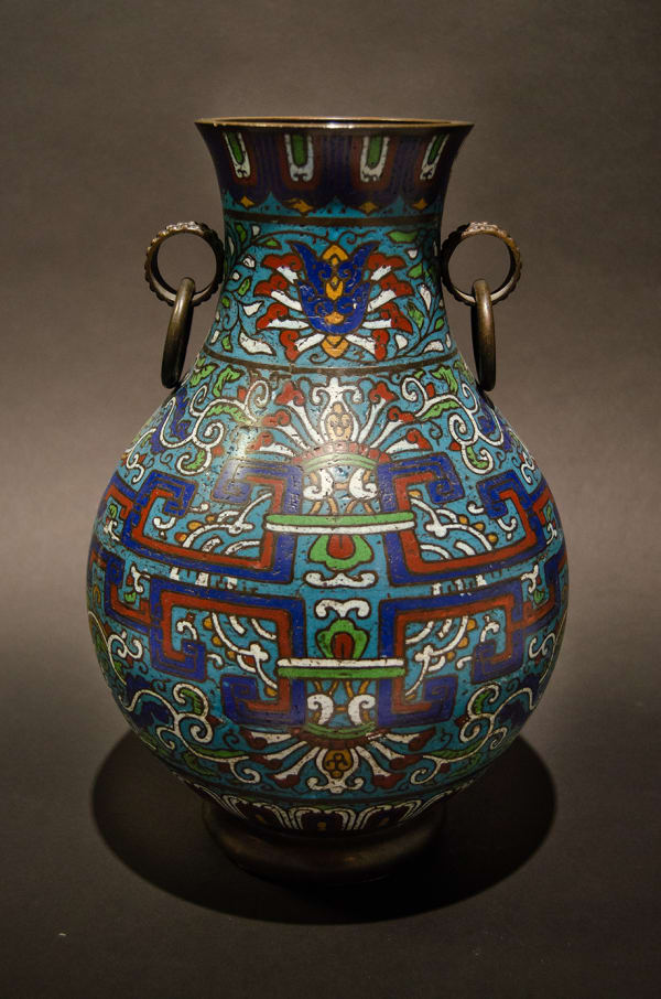 Qing Dynasty Cloisonné Enamelled Vase, with Ring Handles