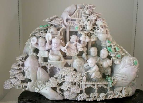 Lavender Jade Sculpture Depicting Musicians