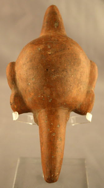 Moche Terracotta Rattle in the Form of an Owl-Masked Head