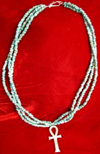 Necklace Of Egyptian Faience Beads & Gold Ankh