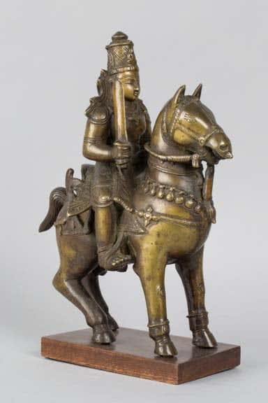 Indian brass figurine of a warrior on horse