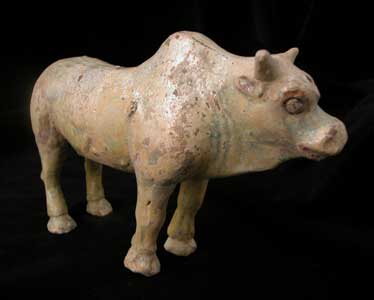 Eastern Han Frosted Green-Glazed Terracotta Sculpture of an Ox