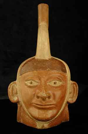 Moche Portrait Head Stirrup Vessel