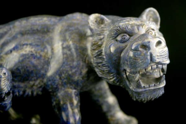Lapis Lazuli Sculpture of a Tiger and Cub