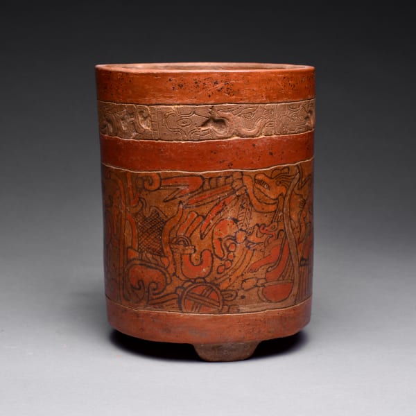 Mayan Polychrome Engraved Cylindrical Vase