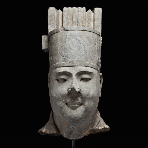 Tang Large Stone Sculpture Depicting the Head of a Civic Official