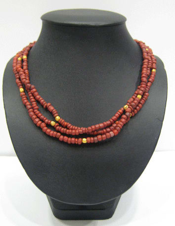 Red Glass,gold Beaded Necklace