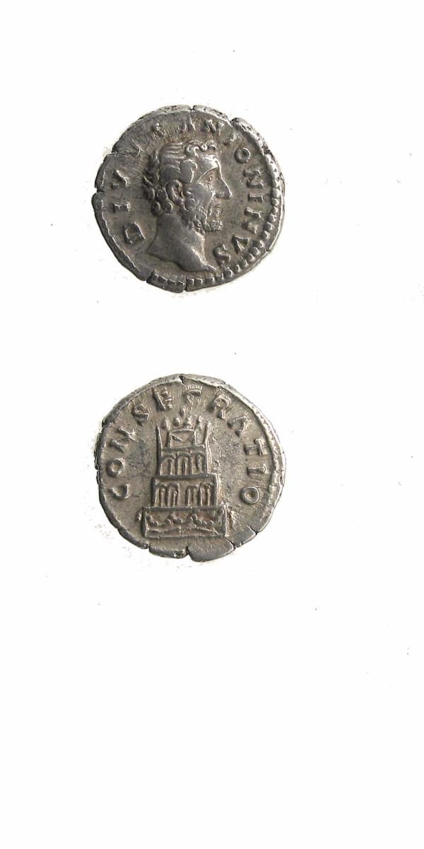 Silver Denarius of Emperor Antoninus Pius Issued Posthumously by Marcus Aurelius and Lucius Verus