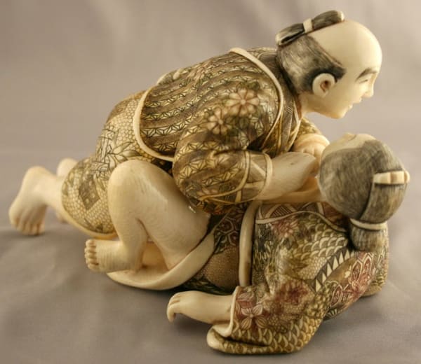 Japanese Ivory Shunga Netsuke of an Erotic Couple