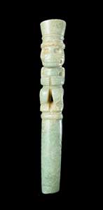 Atlantic Watershed Jade Skull-Masked Figure Tubular Pendant