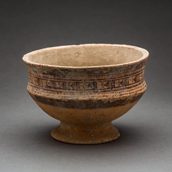 Slip-Painted Terracotta Footed Bowl