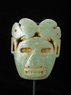 Atlantic Watershed Jade Pendant in the Form of a Mask Surmounted by Two Birds
