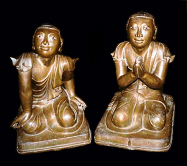 Pair of Mandalay Bronze Seated Disciples